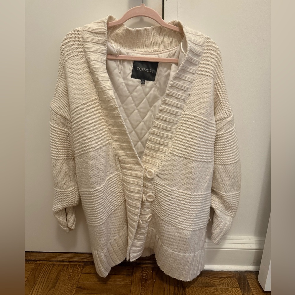 Cream Chunky Knit Cardigan Sweater